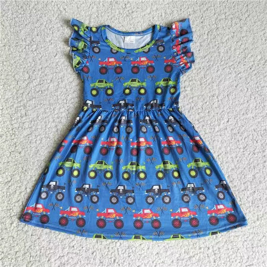 Baby girls cartoon tractor pearl dresses