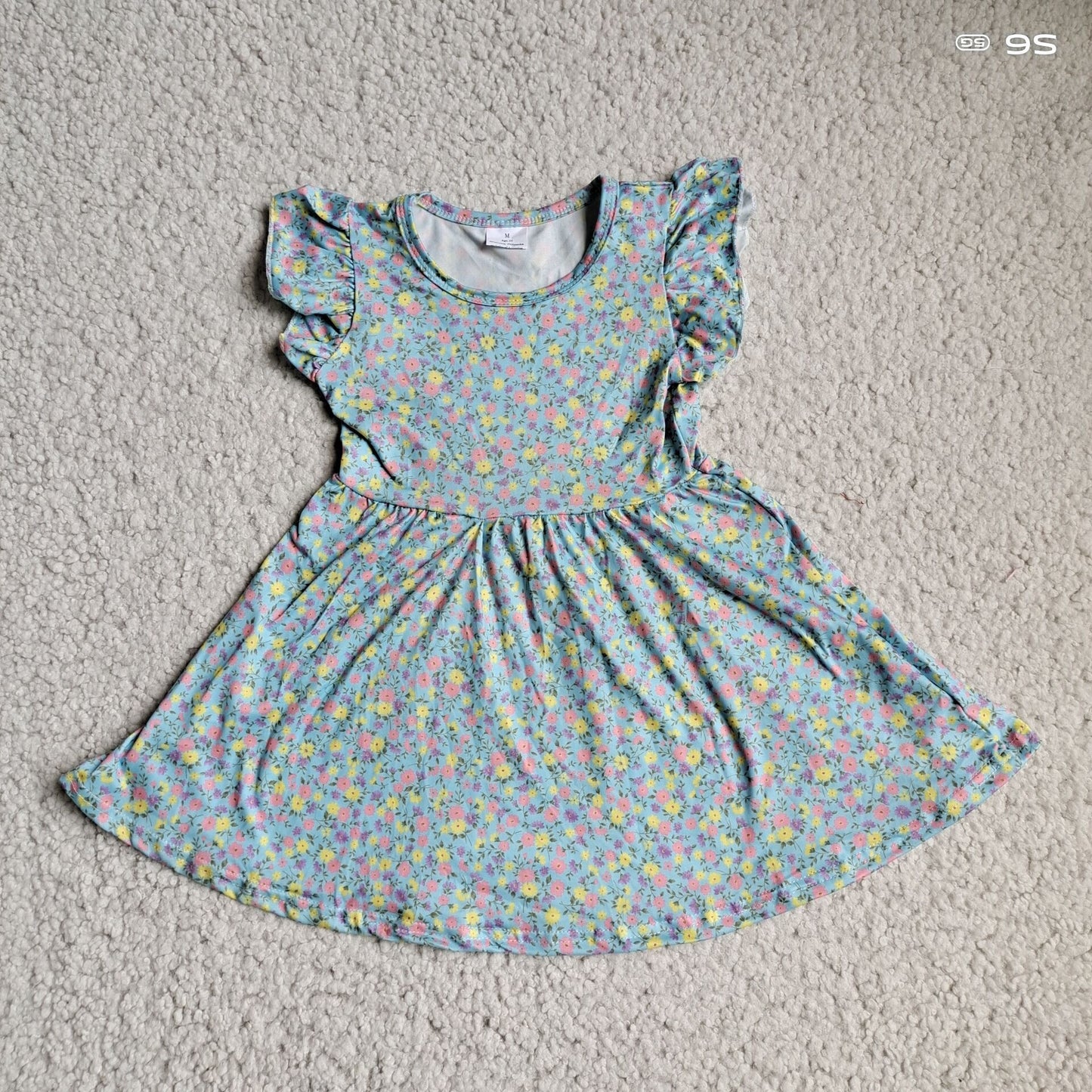 Baby girls green floral pearl dresses