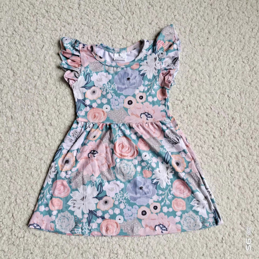 Baby girls grey floral pearl dresses