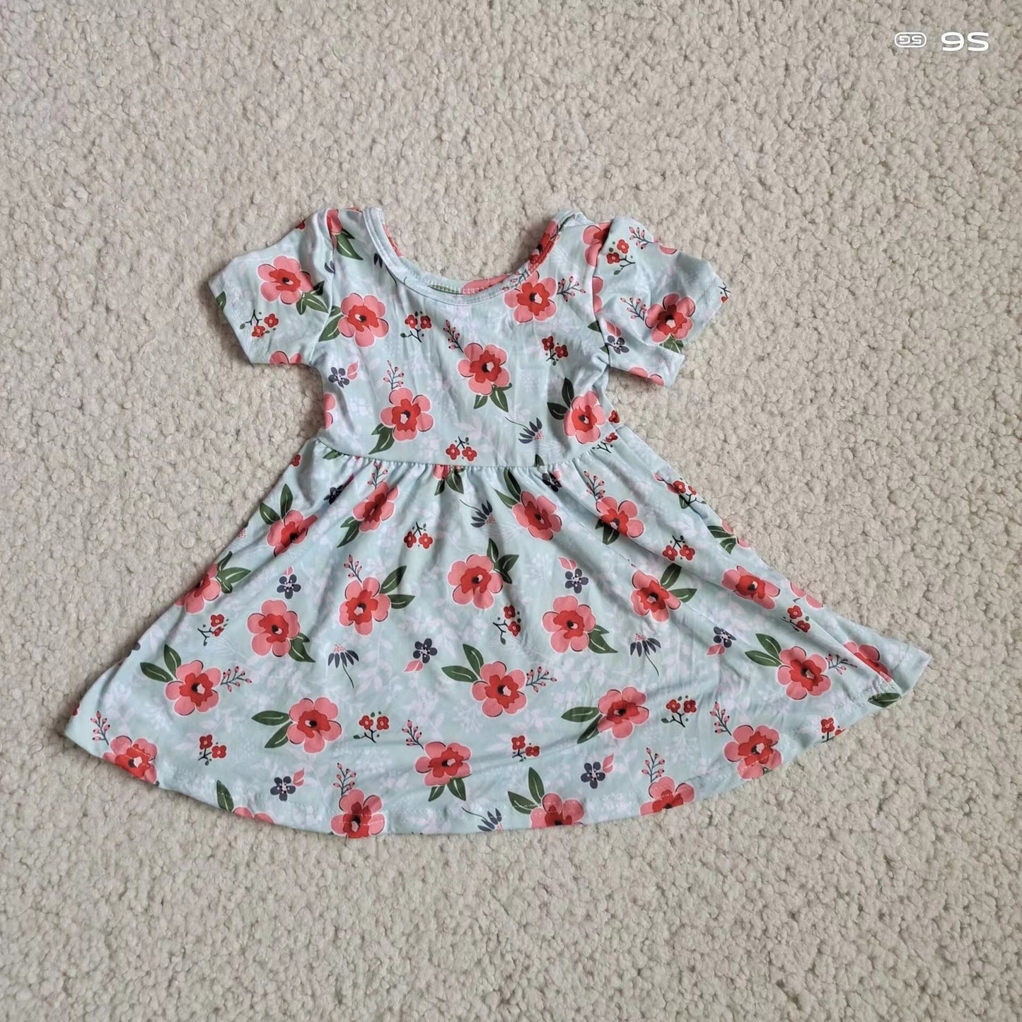 Baby girls aqua floral pearl dresses