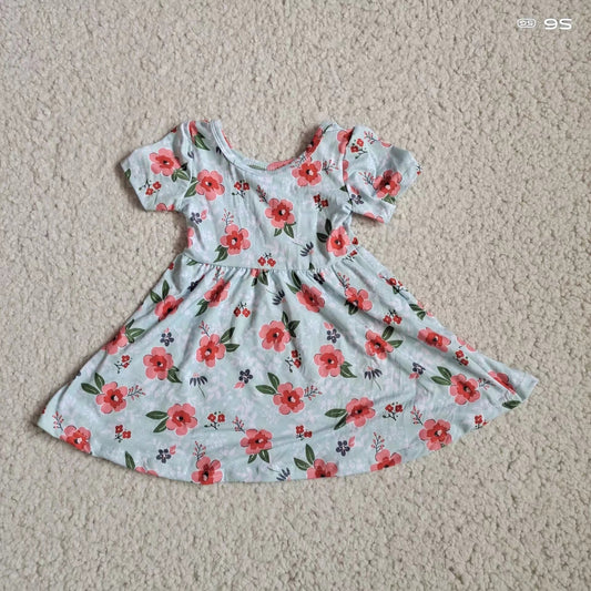 Baby girls aqua floral pearl dresses