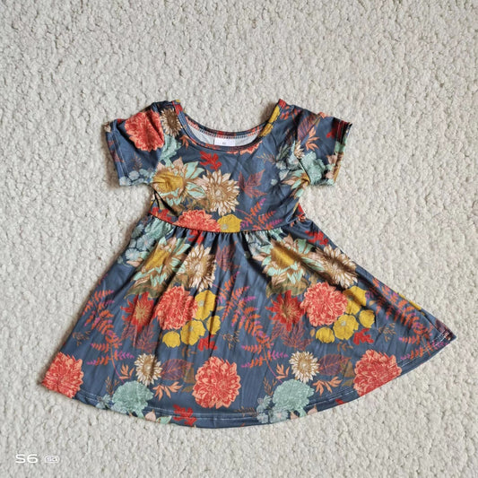 Baby girls navy floral short sleeve dresses