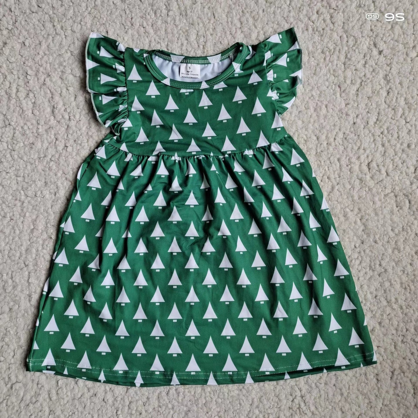 Baby girls green Christmas tree pearl dresses