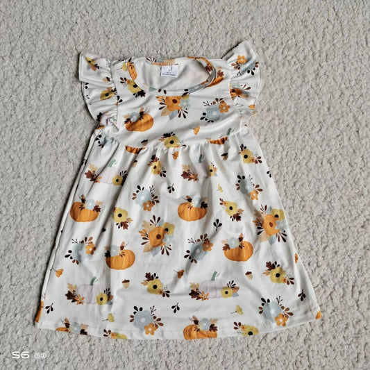 Baby girls pumpkin floral pearl dresses