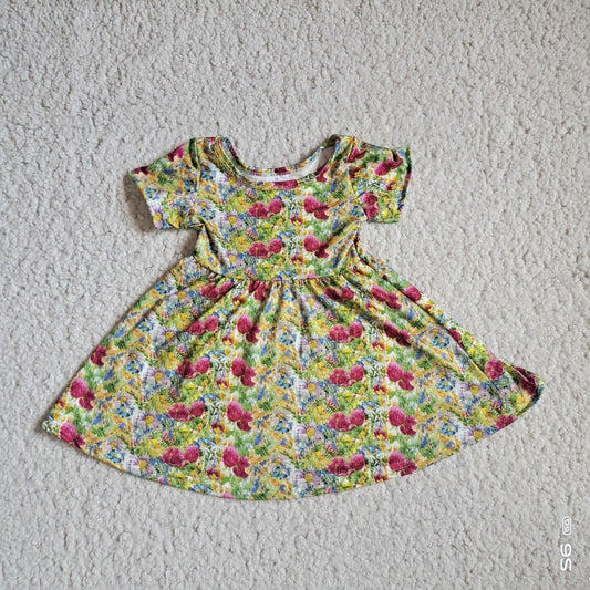 Baby girls green floral short sleeve dresses