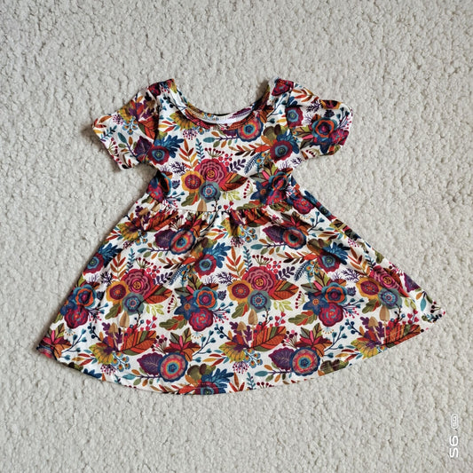 Baby girls wine floral short sleeve dresses