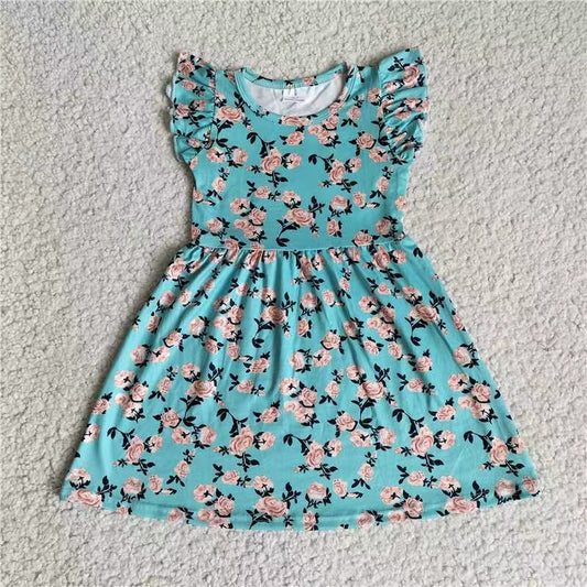 Baby girls green floral pearl dresses