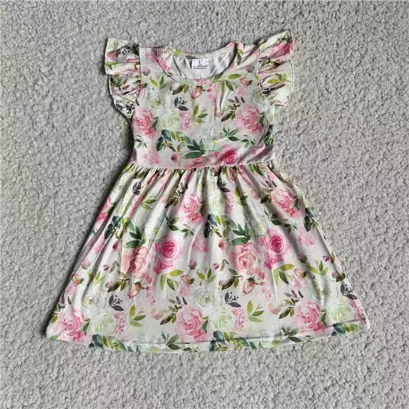 kids baby girls pink floral pearl dresses