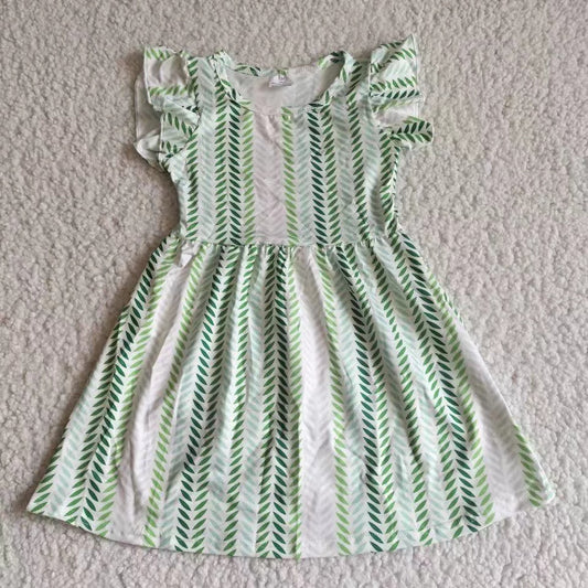 kids baby girls green leaves print pearl dresses