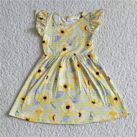 kids baby girls sunflower print pearl dresses