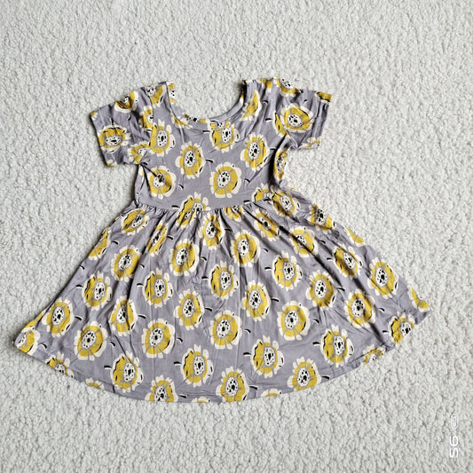 Baby girls grey mustard flower twirl dresses