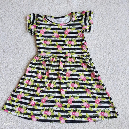 Baby girls black stripe floral dresses