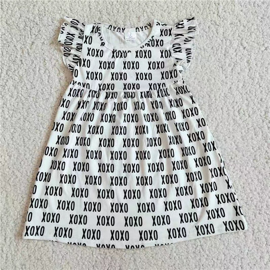 Baby girls black white words pearl dresses