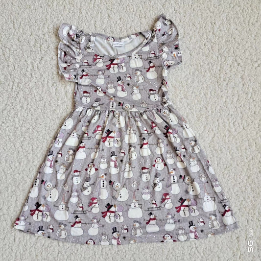 Baby girls grey snowman pearl dresses