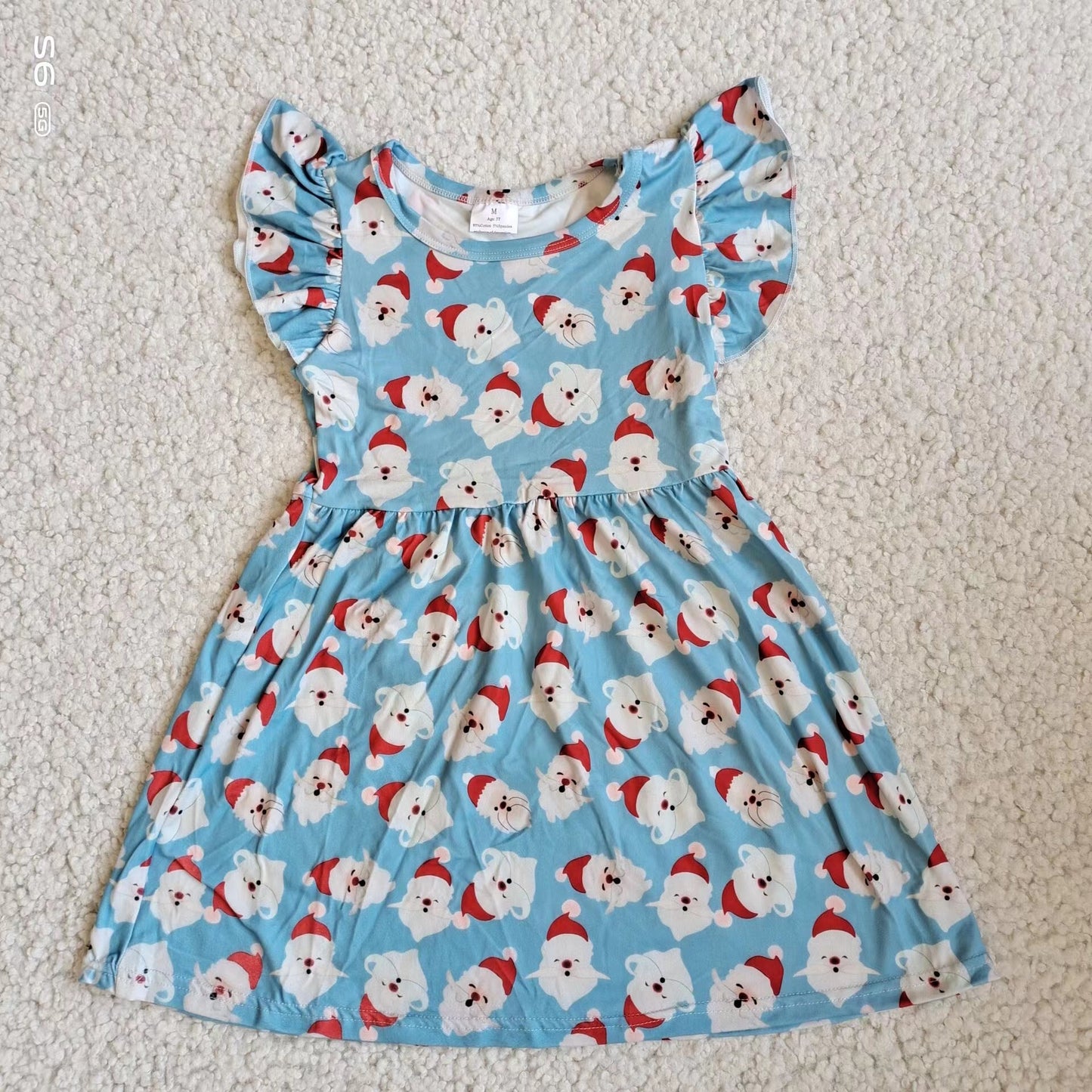 Baby girls blue santa pearl dresses