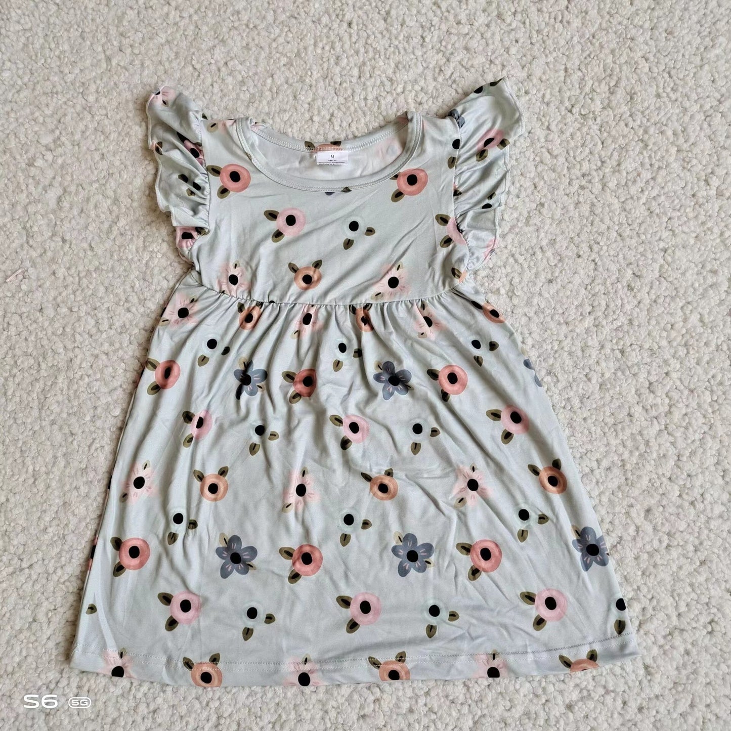 Baby girls grey floral pearl dresses