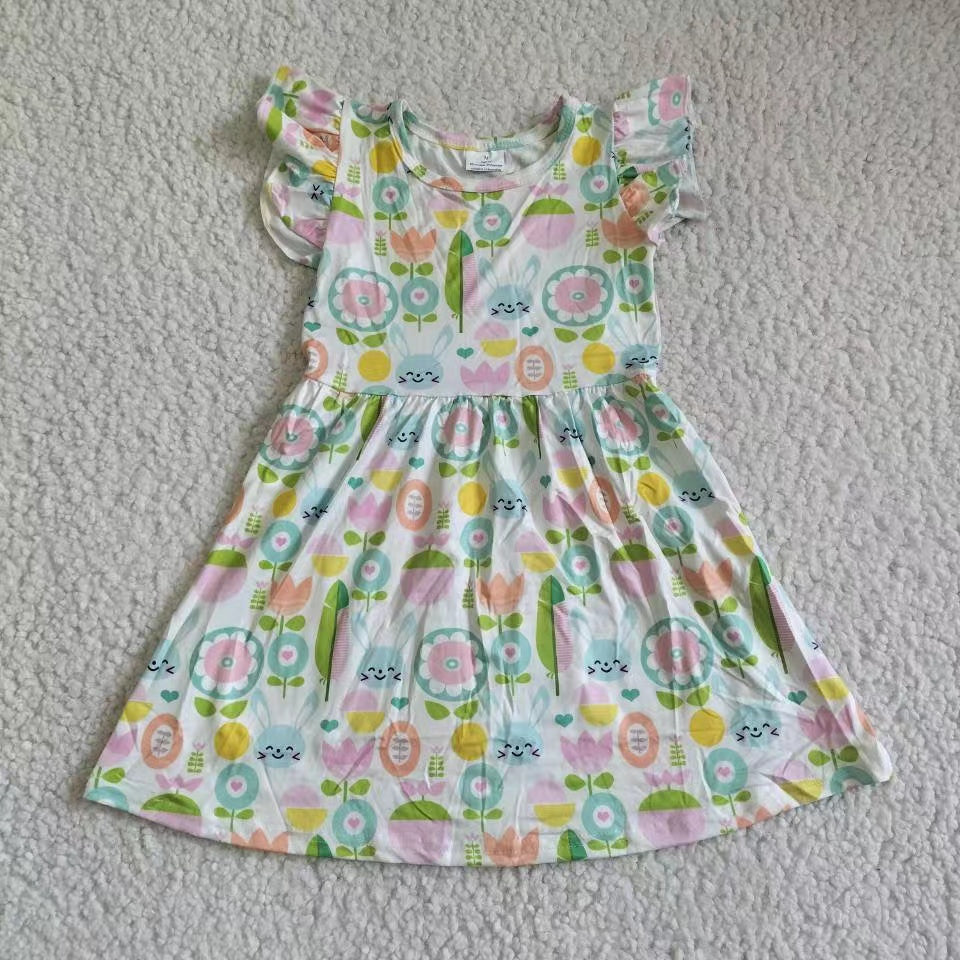 Baby girls rabbit colorful leaves pearl dresses