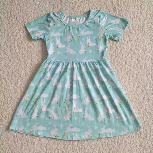 Baby girls rabbit blue short sleeve dresses