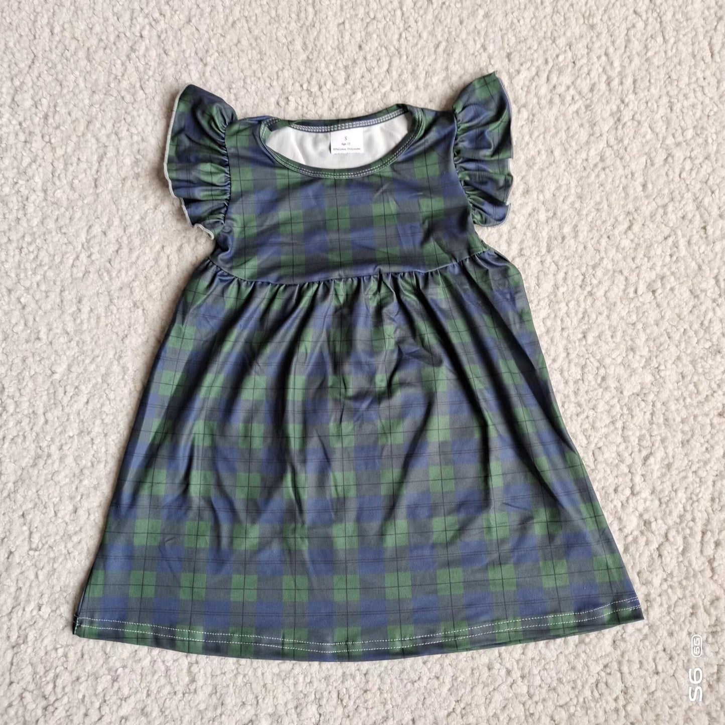 Baby girls blue plaid pearl dresses