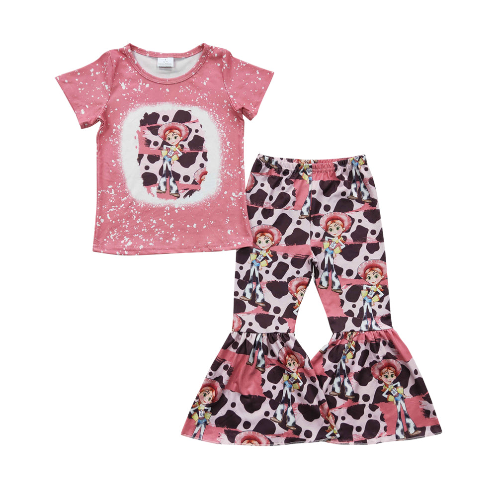 Baby Girls Pink Leopard Cartoon Toy Bell Pants Clothes Sets