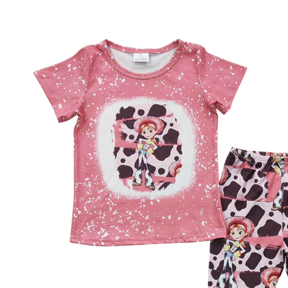 Baby Girls Pink Leopard Cartoon Toy Bell Pants Clothes Sets