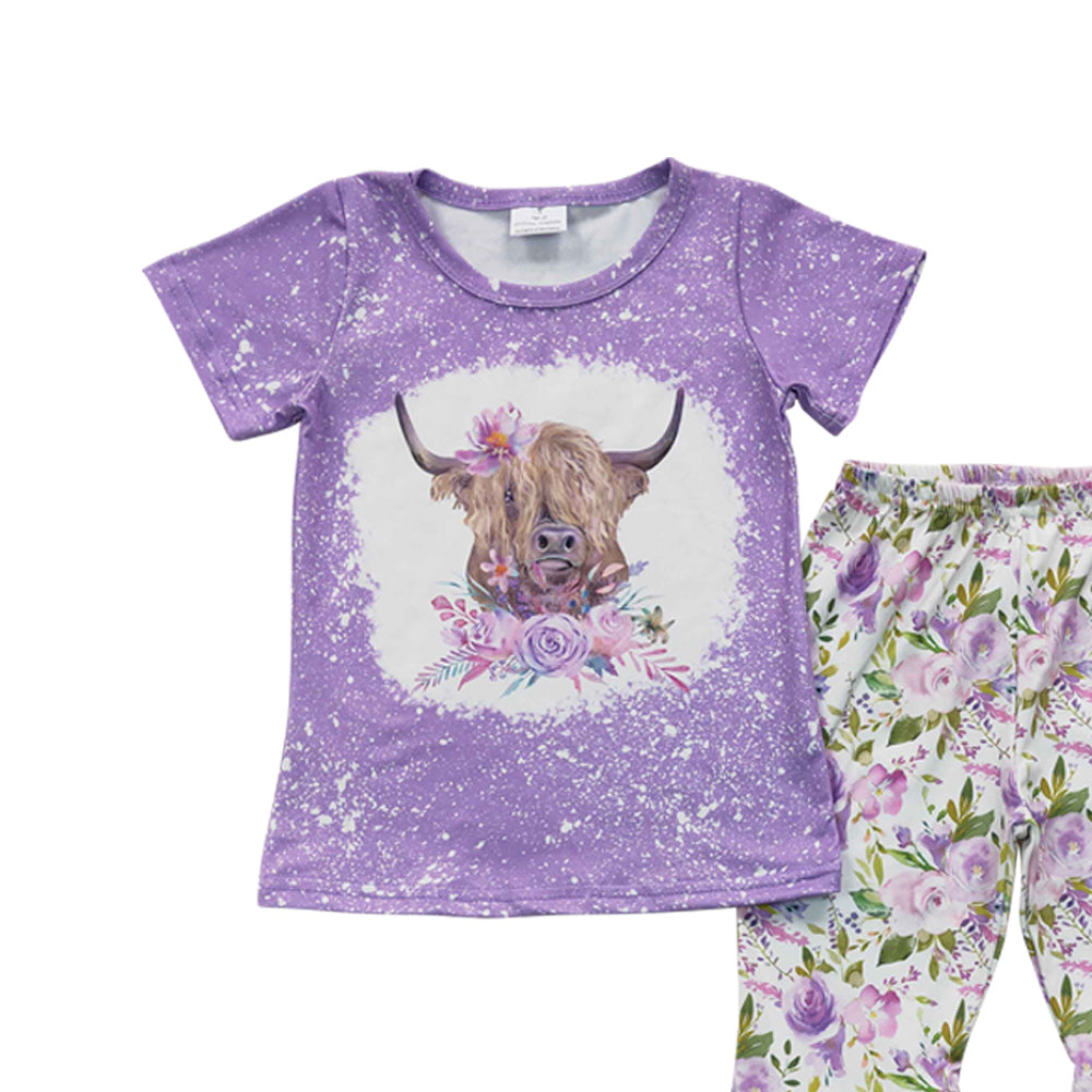 Baby Girls Purple Cow Flower Bell Pants Clothes Sets