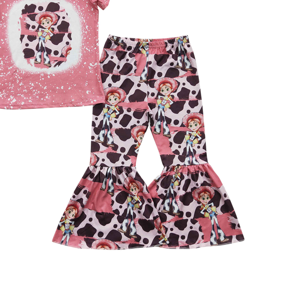 Baby Girls Pink Leopard Cartoon Toy Bell Pants Clothes Sets