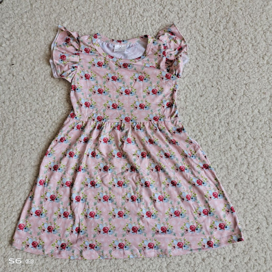 Baby girls pink floral pearl dresses