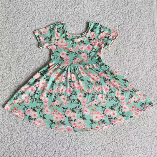 Baby girls green floral short sleeve dresses