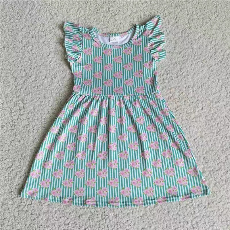 Baby girls green floral pearl dresses