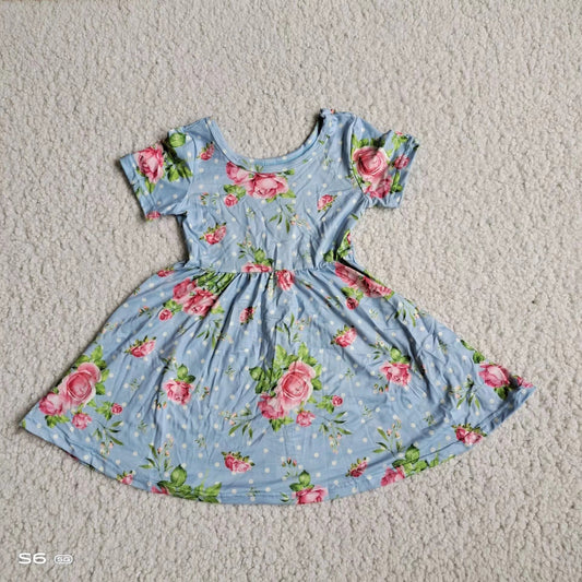 Baby girls blue pink floral short sleeve dresses