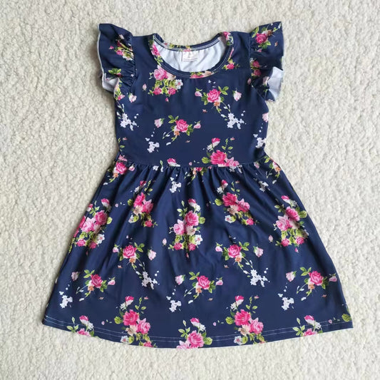 Baby girls blue floral pearl dresses