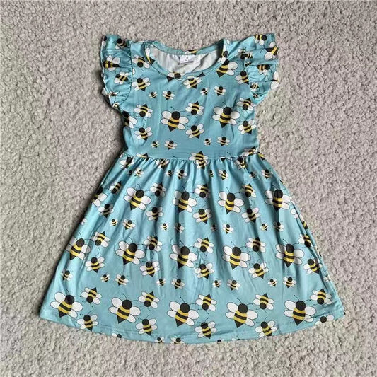 Baby girls bee blue floral pearl dresses