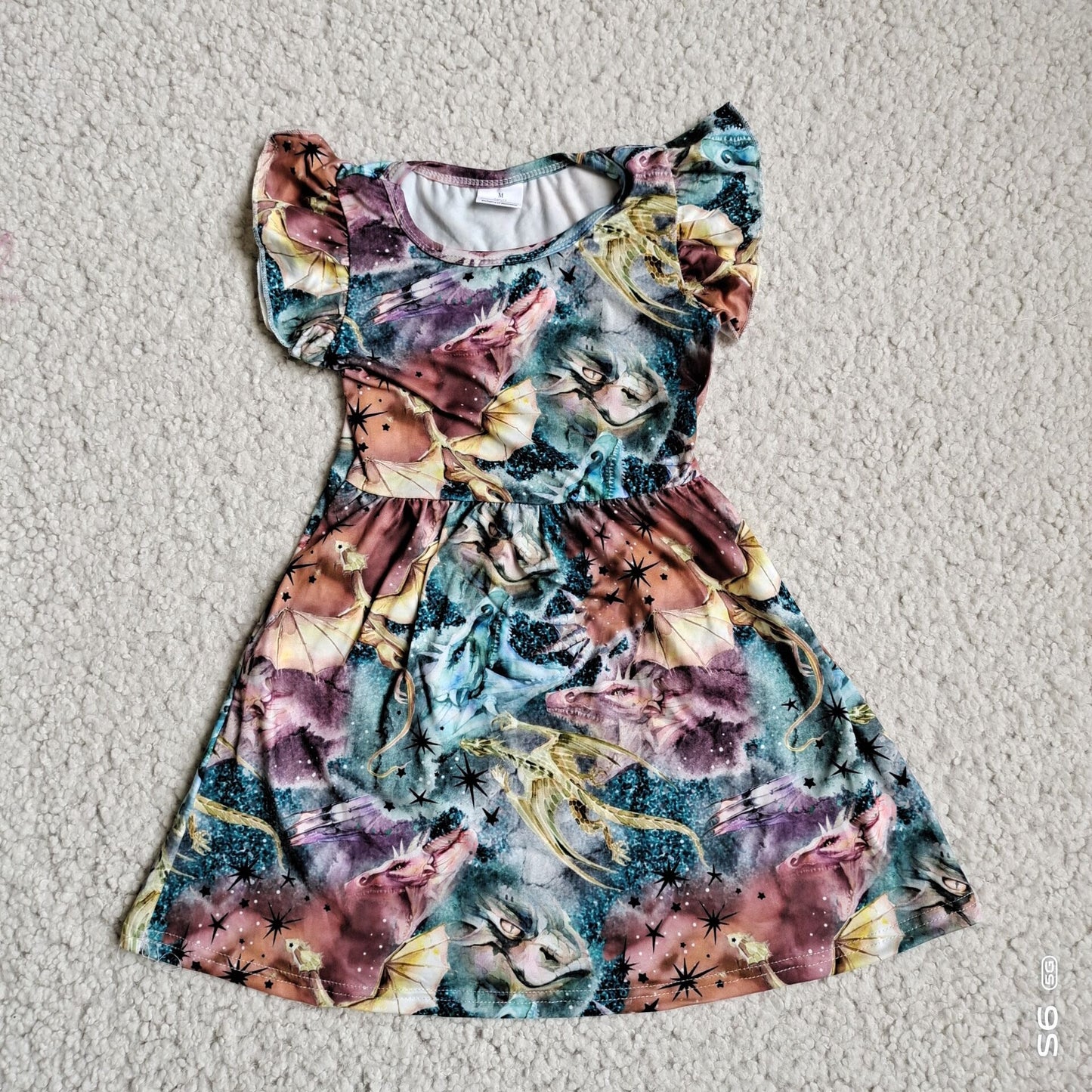 Baby girls colorful dinosaur pearl dresses