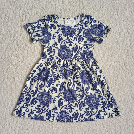 Baby girls blue flower pearl dresses