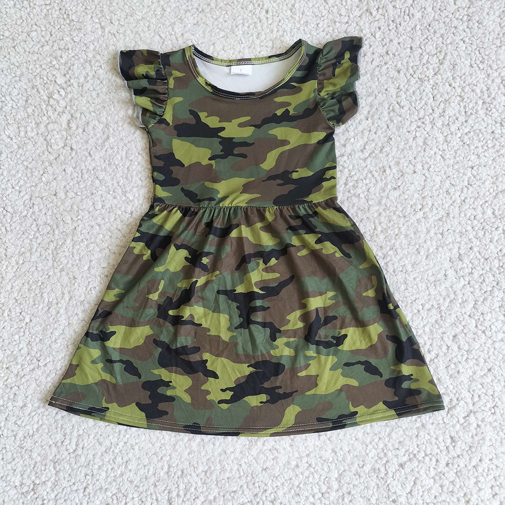 Baby girls green camo pearl dresses