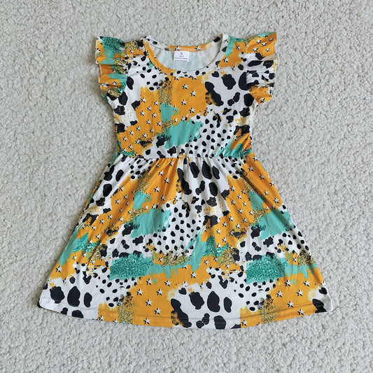 Baby girls yellow cow print pearl dresses