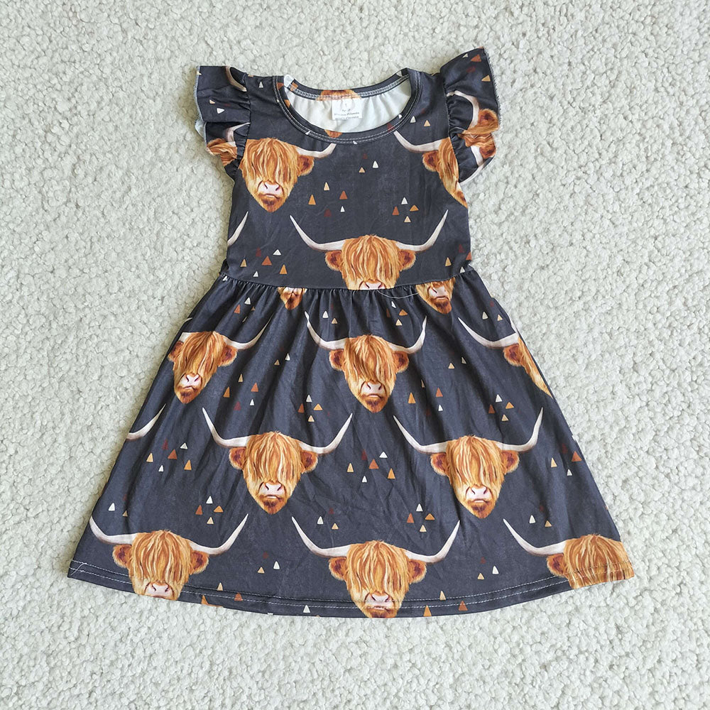 Baby girls highland cow print pearl dresses