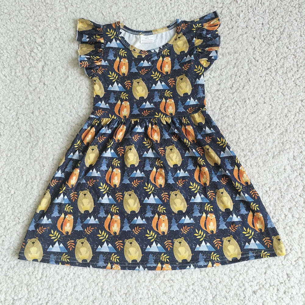 Baby girls forest bear pearl dresses