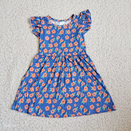 Baby girls blue orange floral pearl dresses