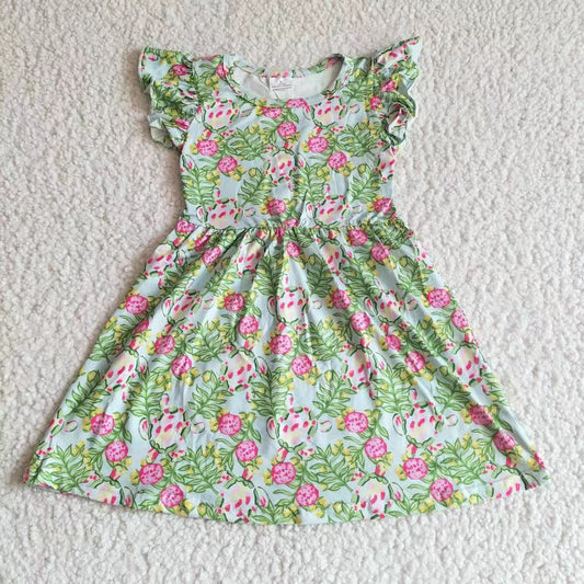 Baby girls green leaves floral pearl dresses