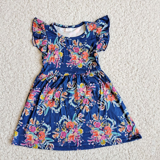 Baby girls blue floral pearl dresses