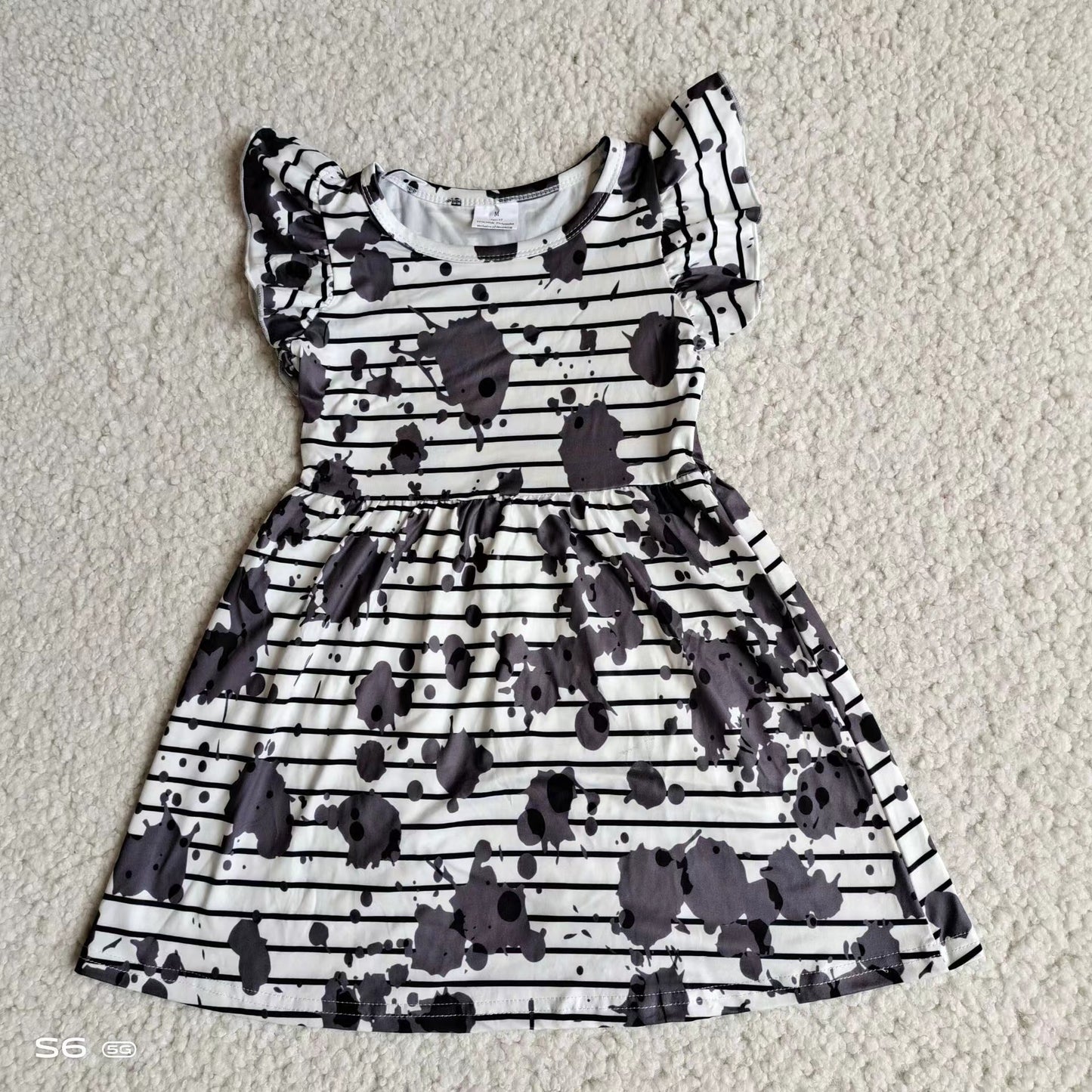 Baby girls black stripe dots pearl dresses