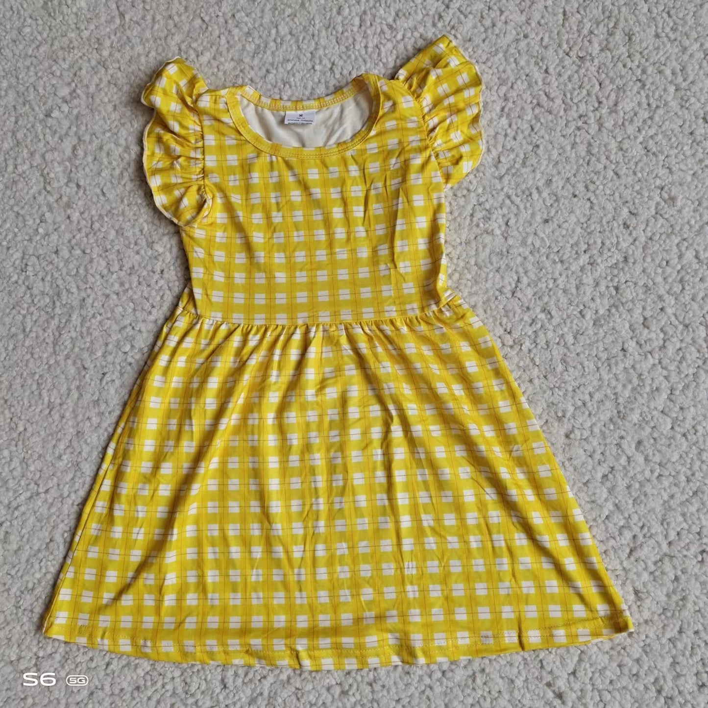 Baby girls yellow plaid pearl dresses