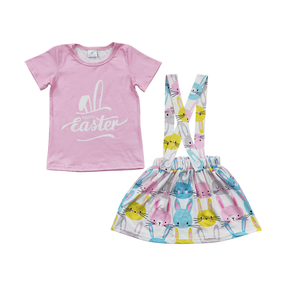 Baby Girls Happy Easter Shirt Suspender Skirts Clothes Sets