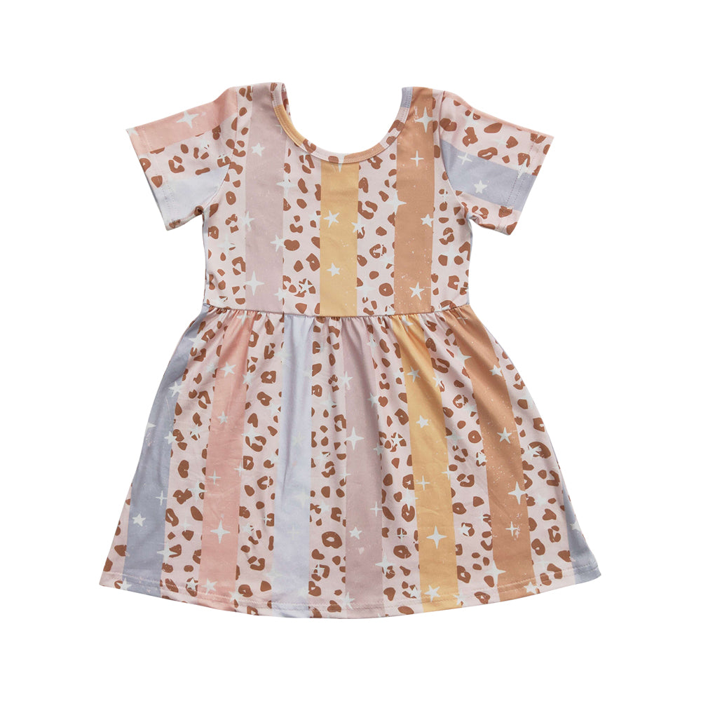 Baby Girls Pink Leopard Short Sleeve Knee Length Sresses