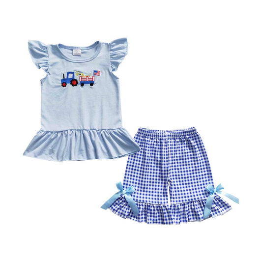 Baby Girls 4th Of July Dog Ruffle shorts Clothes Sets
