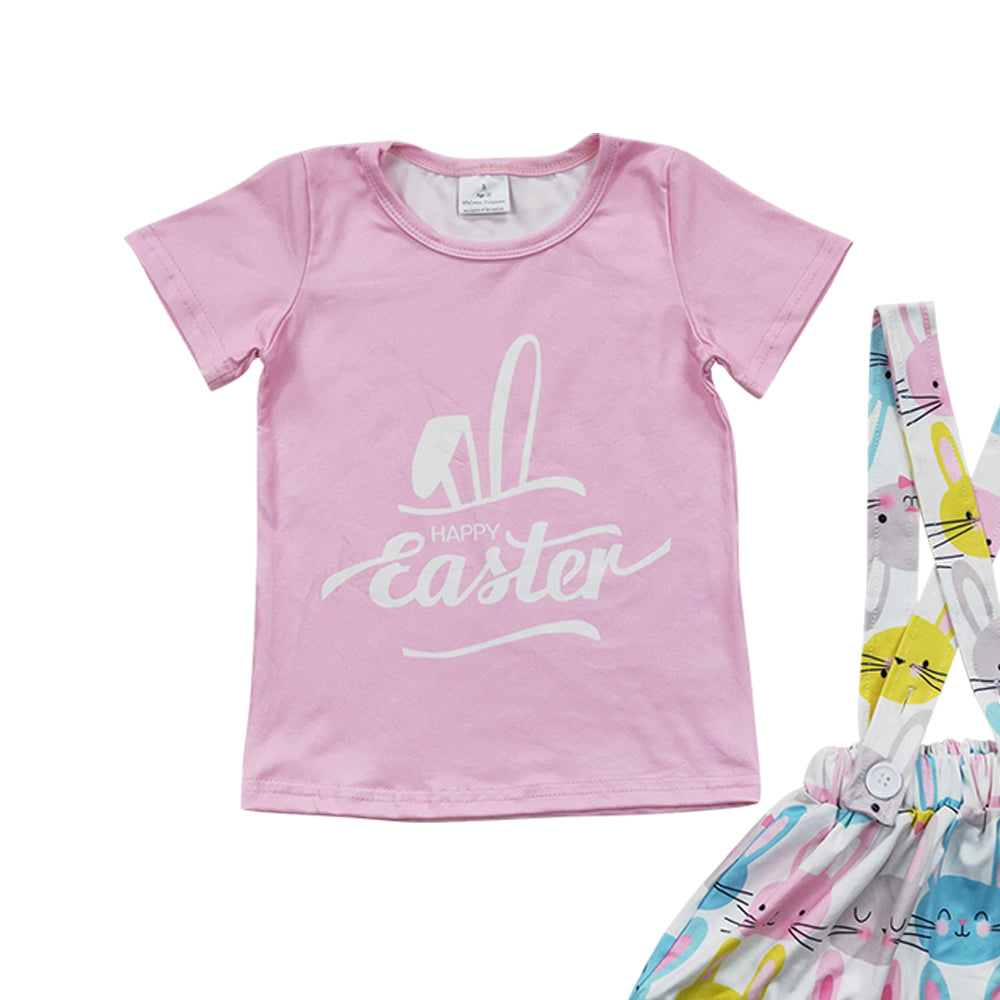 Baby Girls Happy Easter Shirt Suspender Skirts Clothes Sets