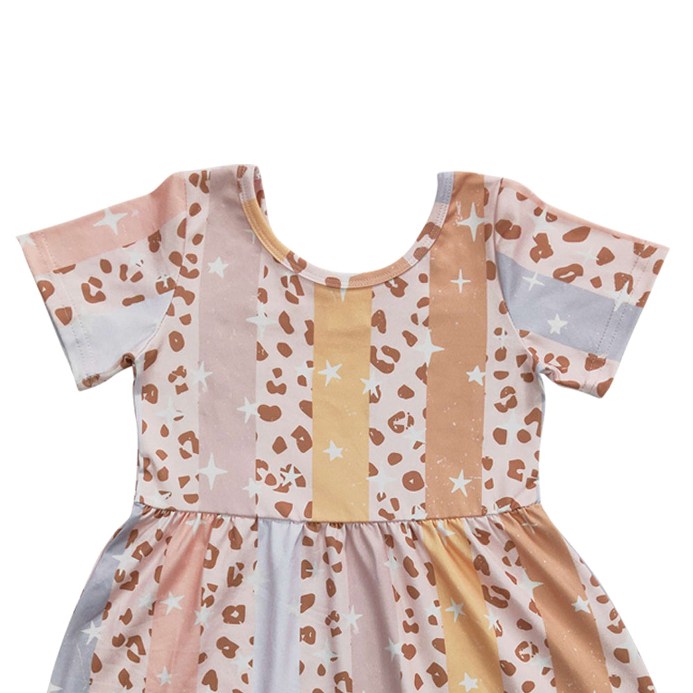 Baby Girls Pink Leopard Short Sleeve Knee Length Sresses