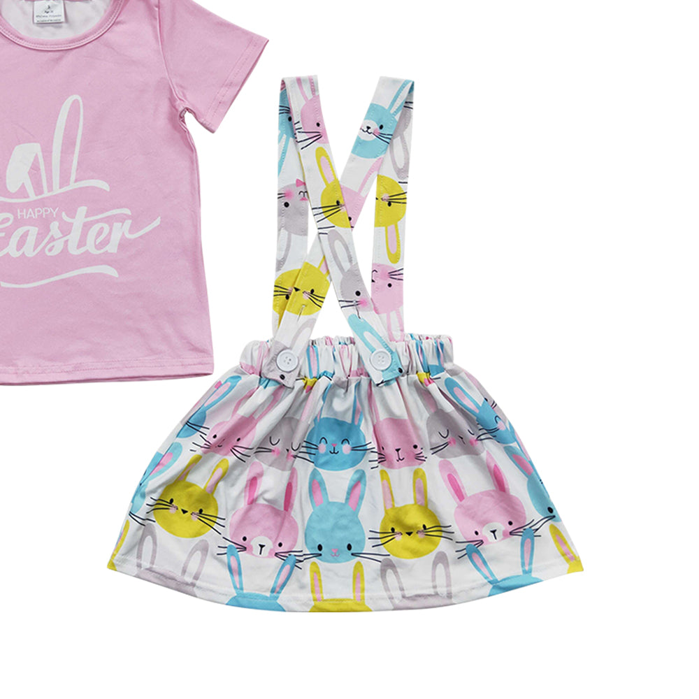 Baby Girls Happy Easter Shirt Suspender Skirts Clothes Sets